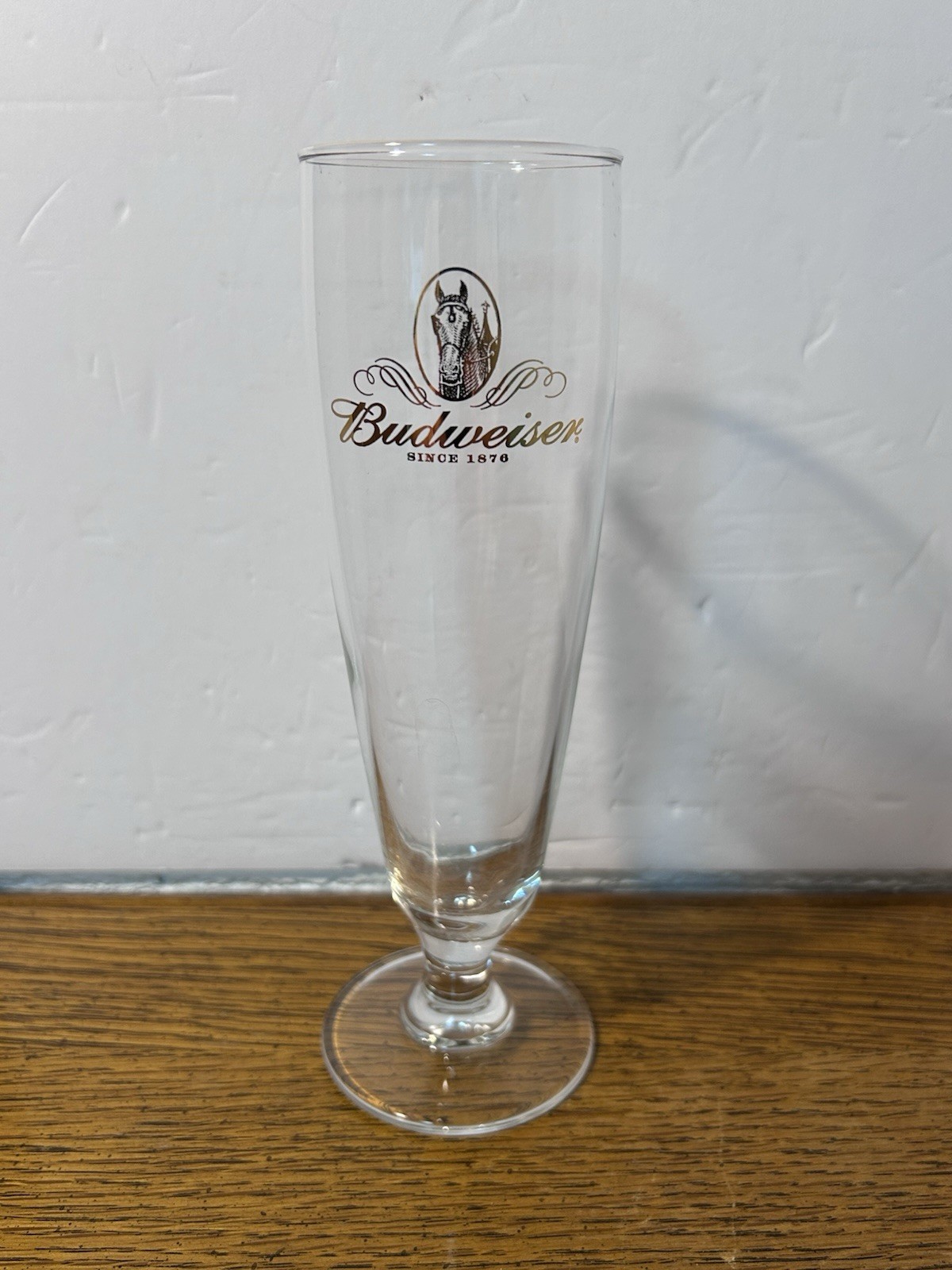 Vintage Budweiser Clydesdale Beer Pilsner Glass Footed Flute Gold Rim 8 Vintage Budweiser Clydesdale Beer Pilsner Glass Footed Flute Gold Rim 8