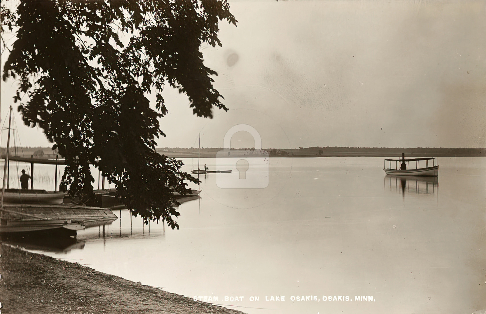 Steam boat on Lake Osakis Osakis MN Minnesota 1908 RPPC Photo Postcard COPY