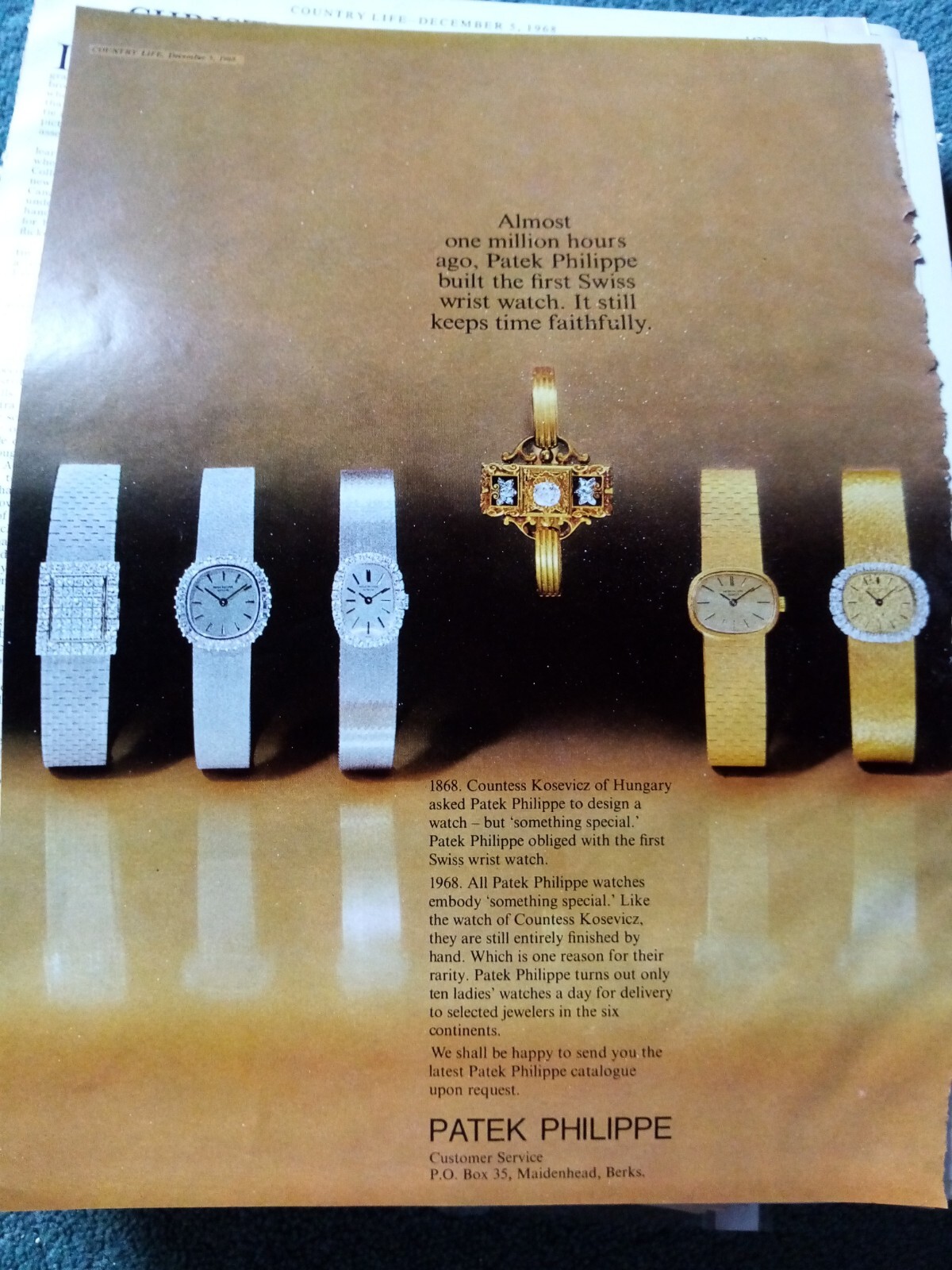 Kvc57 Ephemera 1968 advert patek philippe watch watches 
