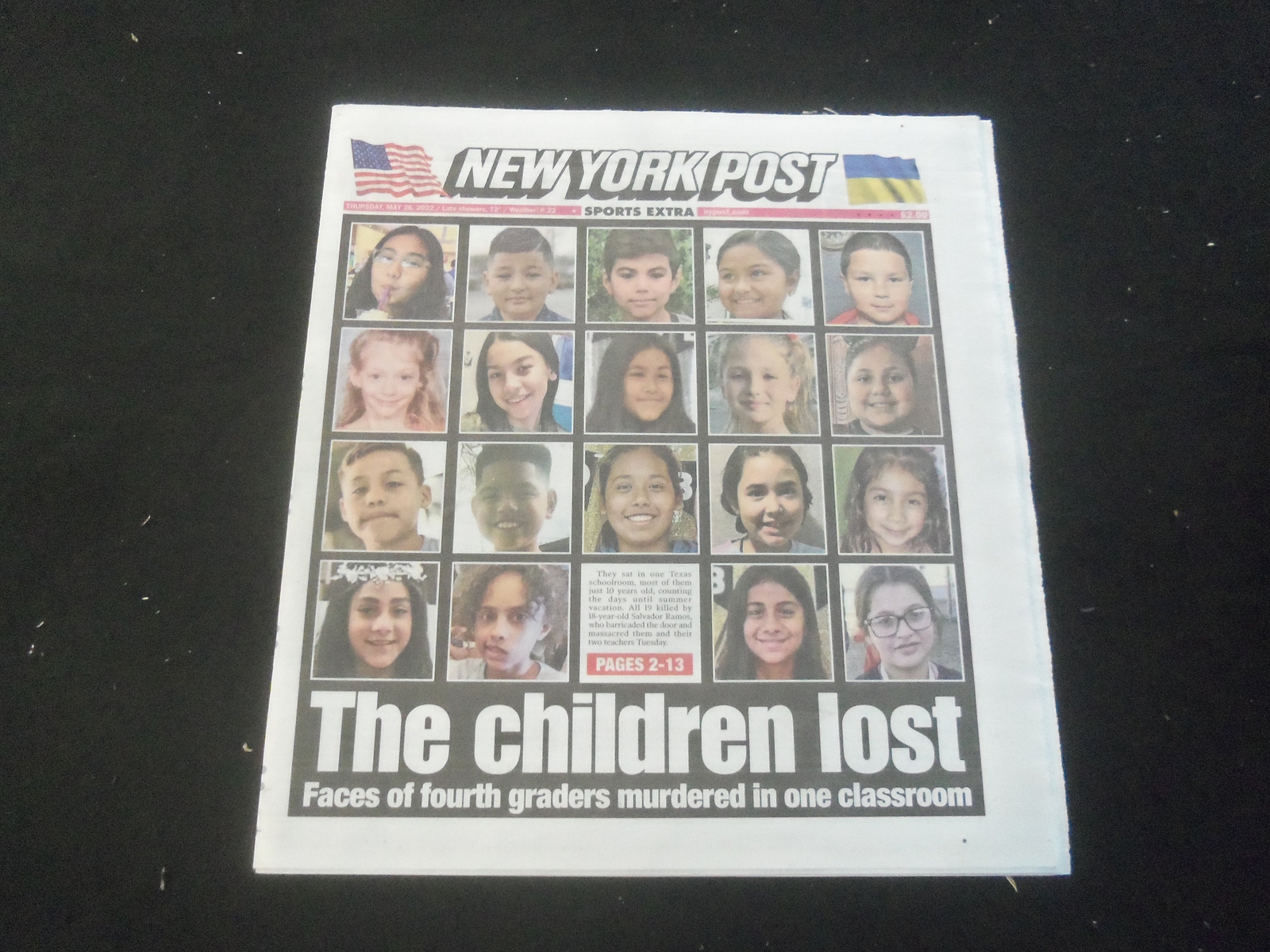 2022 MAY 26 NEW YORK POST NEWSPAPER- FACES OF CHILDREN KILLED IN UVALDE MASSACRE