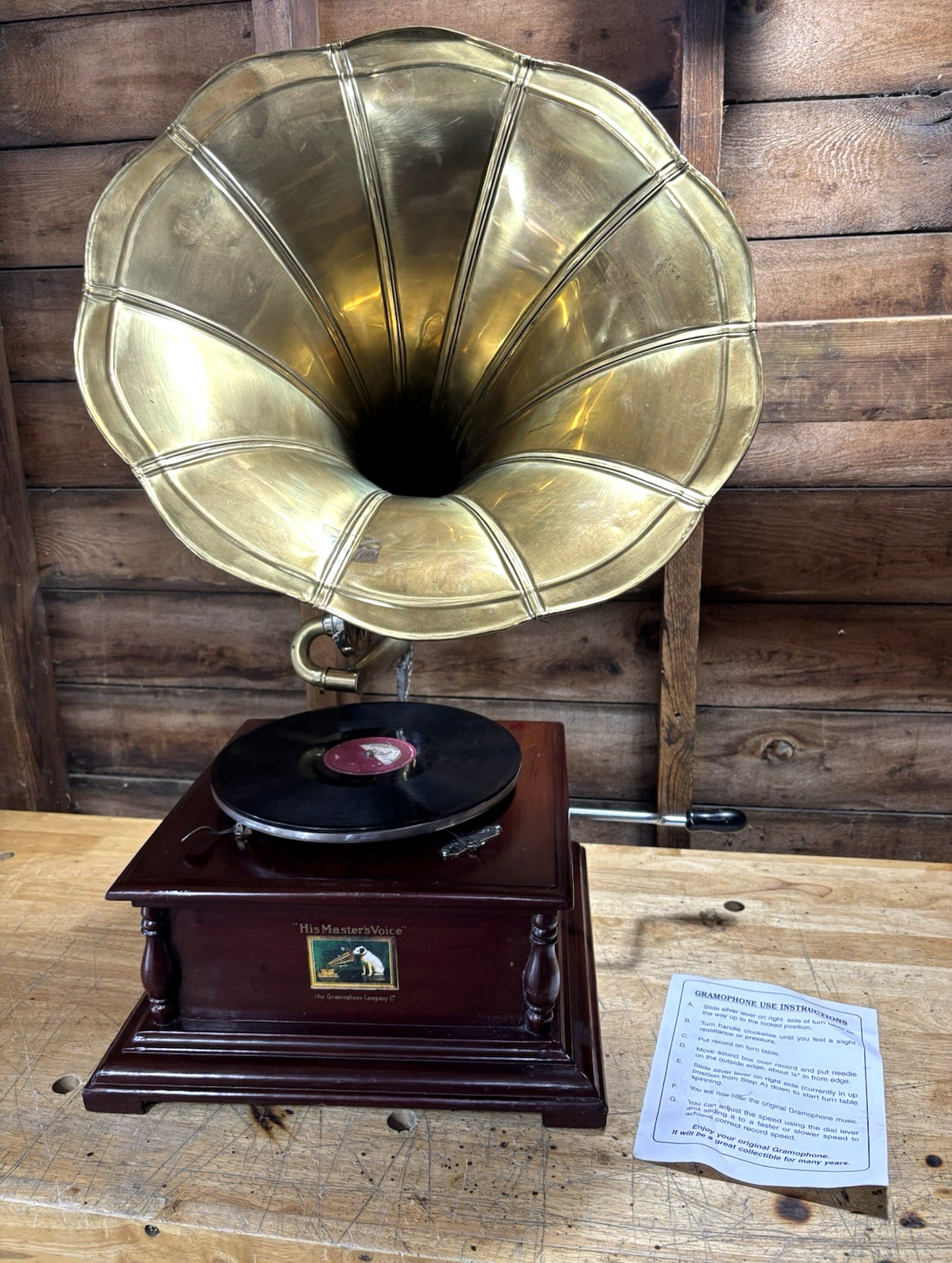 His Masters Voice The Gramophone Company Phonograph Brass Wind up Reproduction
