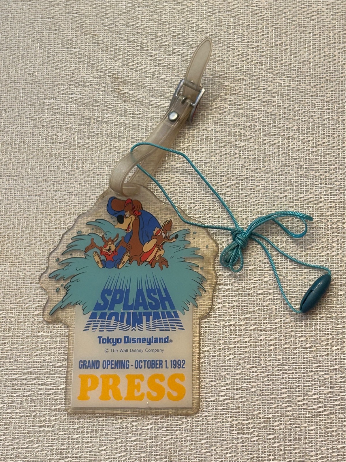 Rare 1992  Splash Mountain Tokyo Disneyland Press Pass