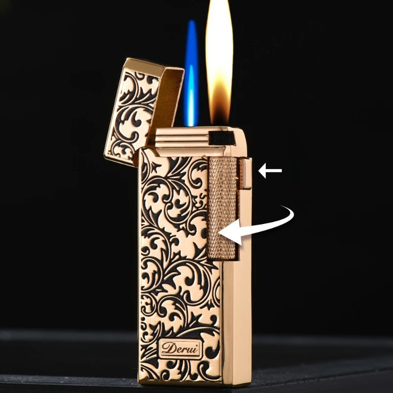DERUI Dual Flame Butane Lighter Windproof Metal Flint Wheel Compact Luxury