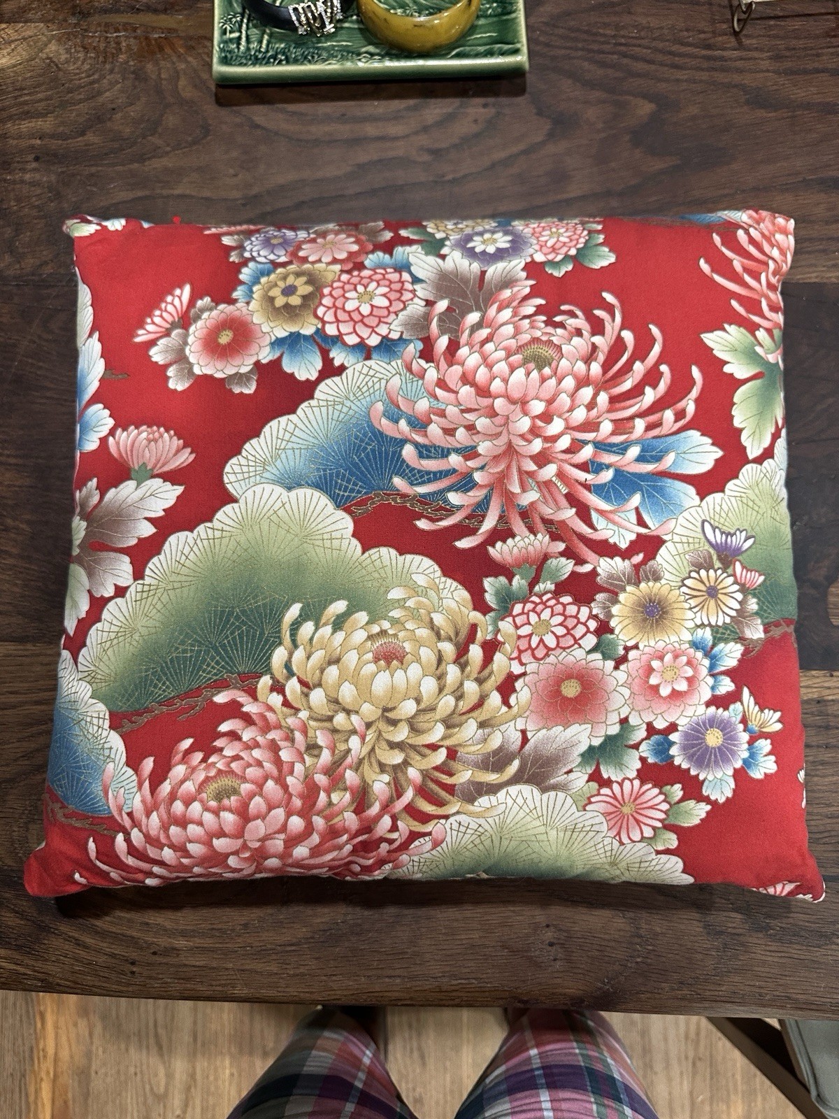 Cotton VTG Japanese Chrysanthemum Throw Pillow 1960s Asian Decor Pillow 12” X 12