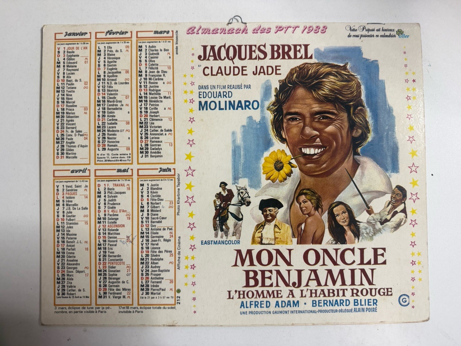 1988 French PTT Almanac Jacques Brel Simone Signoret Paris Metro Maps Vintage