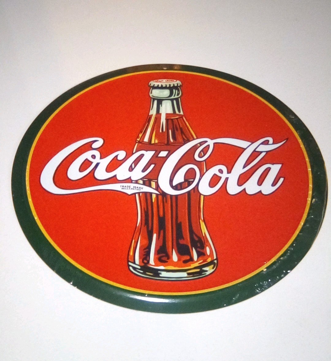 Vintage Coca Cola Bottle Round Tin Metal Sign, Red Green, 12\ Vintage Coca Cola Bottle Round Tin Metal Sign, Red Green, 12\