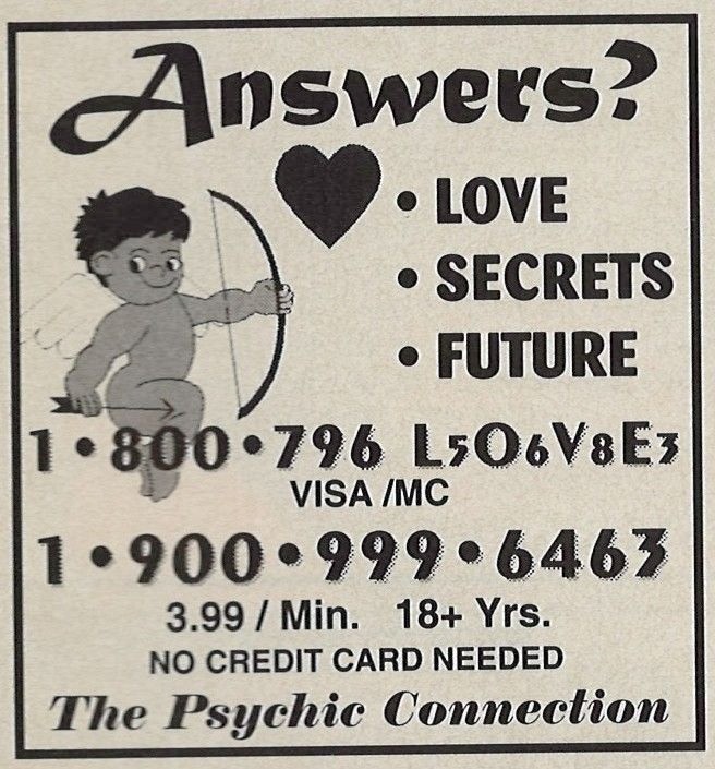 Vintage 1995 The Psychic Connection Print Ad Cupid Original u