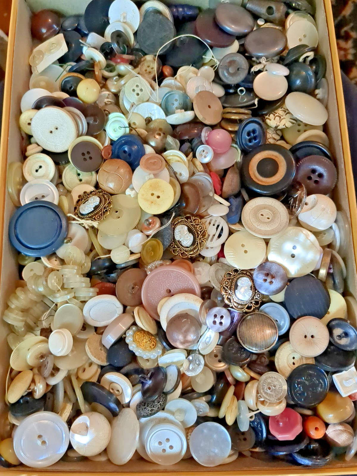Old Cardboard Stationery Box Filled With Old Buttons Mixed Lot