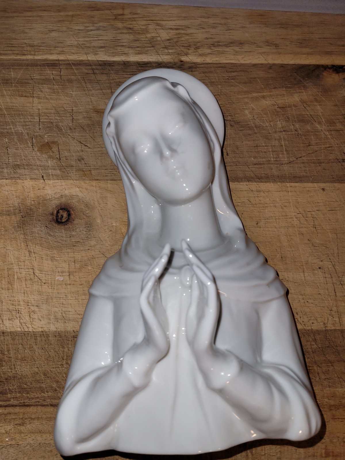 Vintage White Bisque Porcelain Madonna Bust 8\