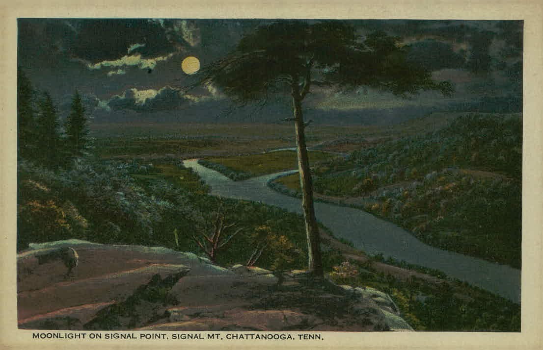 Moonlight on Signal Point Signal Mt Chattanooga TN Postcard Moonlight on Signal Point Signal Mt Chattanooga TN Postcard