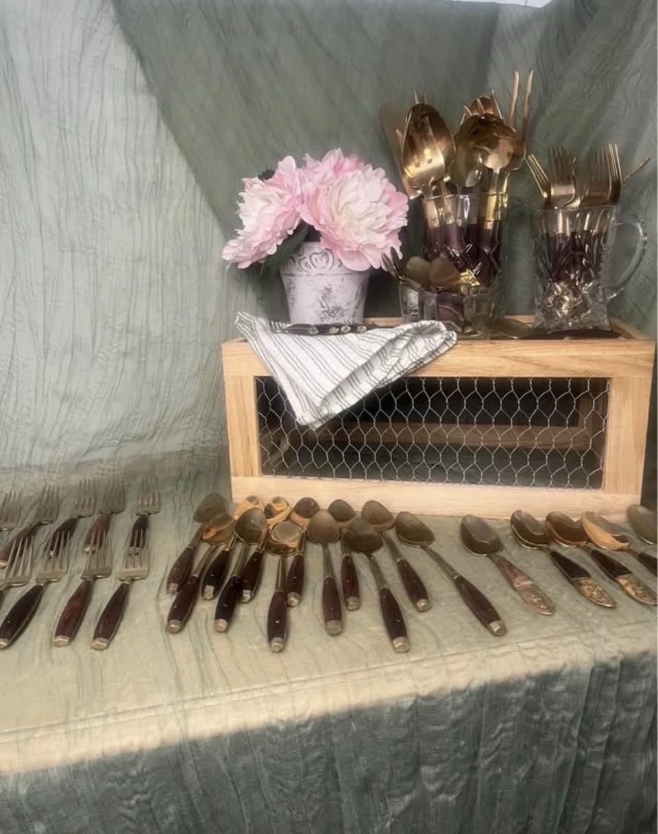 Vintage Siam Thailand 67 Piece Flatware Serving Brass Buddha