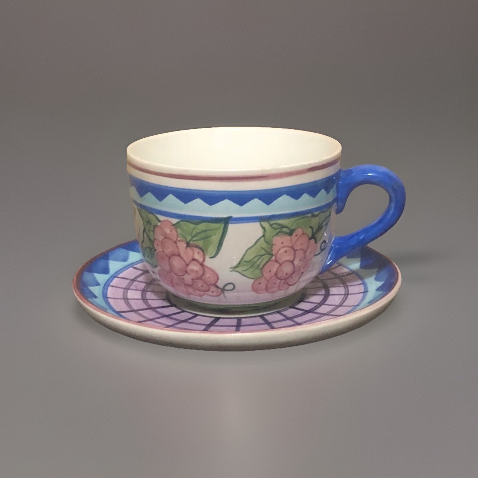 Oversized Capriware Fruit Festival Pattern Grapes Plate & Large Coffee Soup Mug Oversized Capriware Fruit Festival Pattern Grapes Plate & Large Coffee Soup Mug