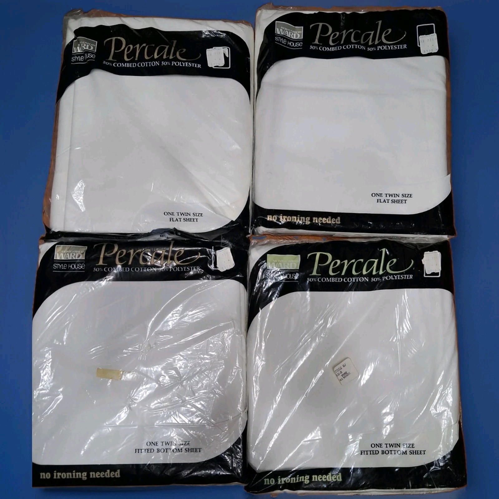 Vintage Montgomery Ward Style House Twin Percale Sheets NOS White 4 Piece Set 