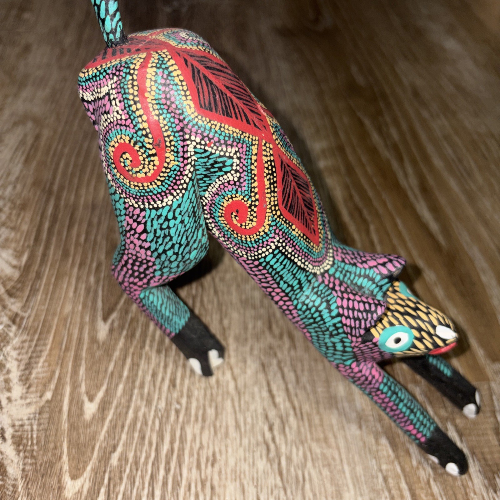 7x9.5” Wood Carving Cat Alebrije Mexican Folk Art Oaxaca Signed Pepe Santiago