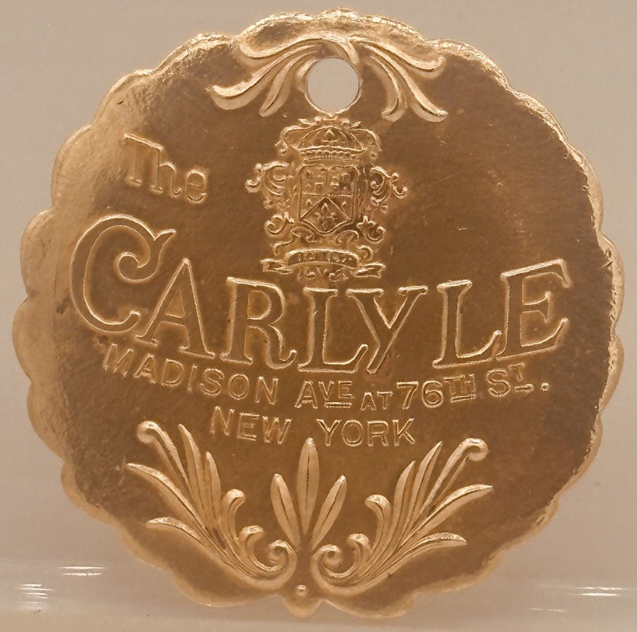 The Carlyle Hotel Madison Ave at 76th St. New York Room Key Fob F. G. Clover Co.