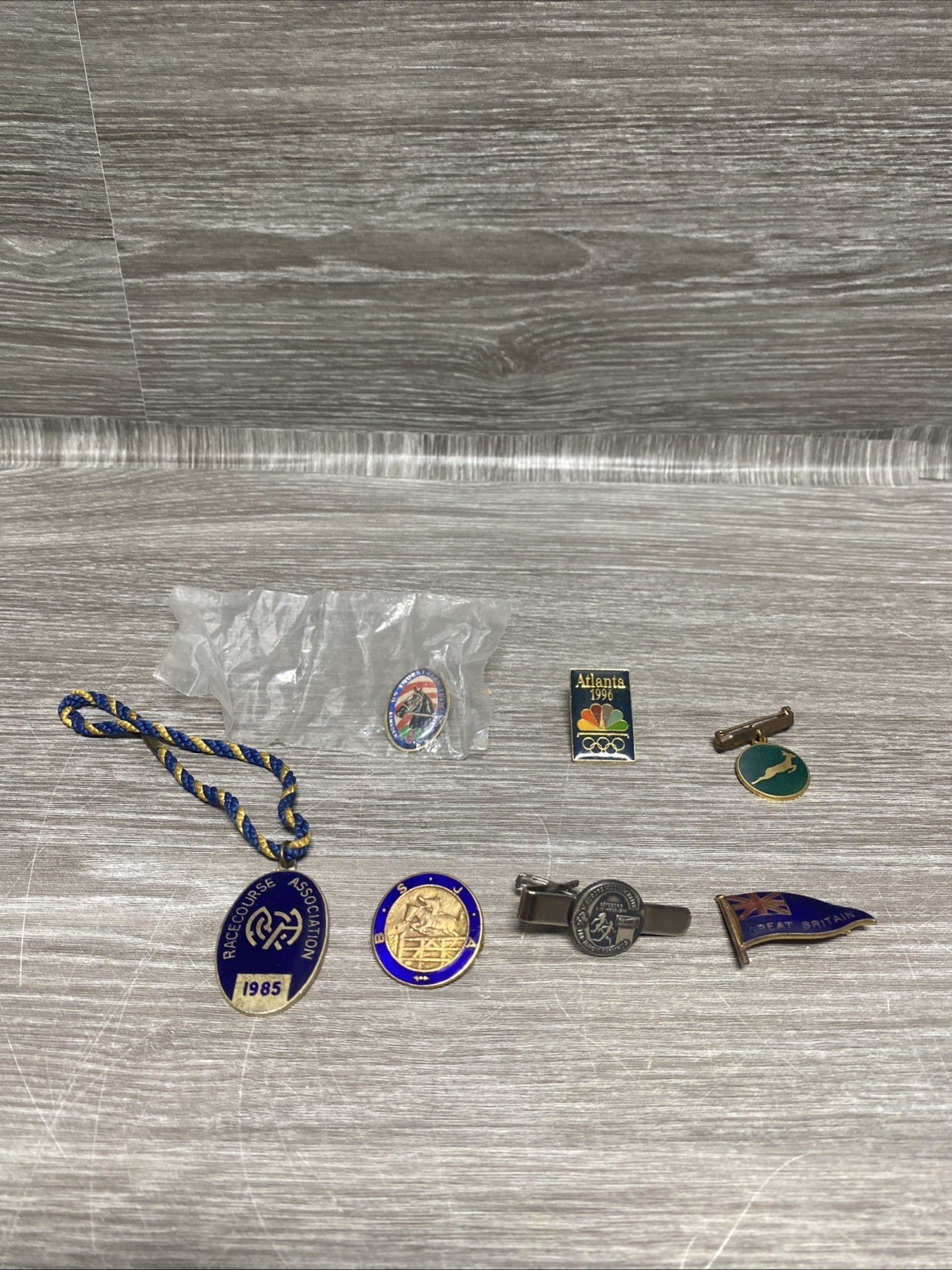 x7 Bundle Of Vintage Enamel Pin Badges  - Racecourse, Equestrian, Olympics, GB