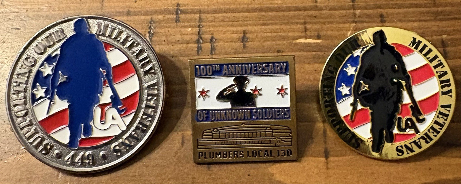 UA Local 130–449 — United Association Plumbers & Pipefitters (3) Pins Military