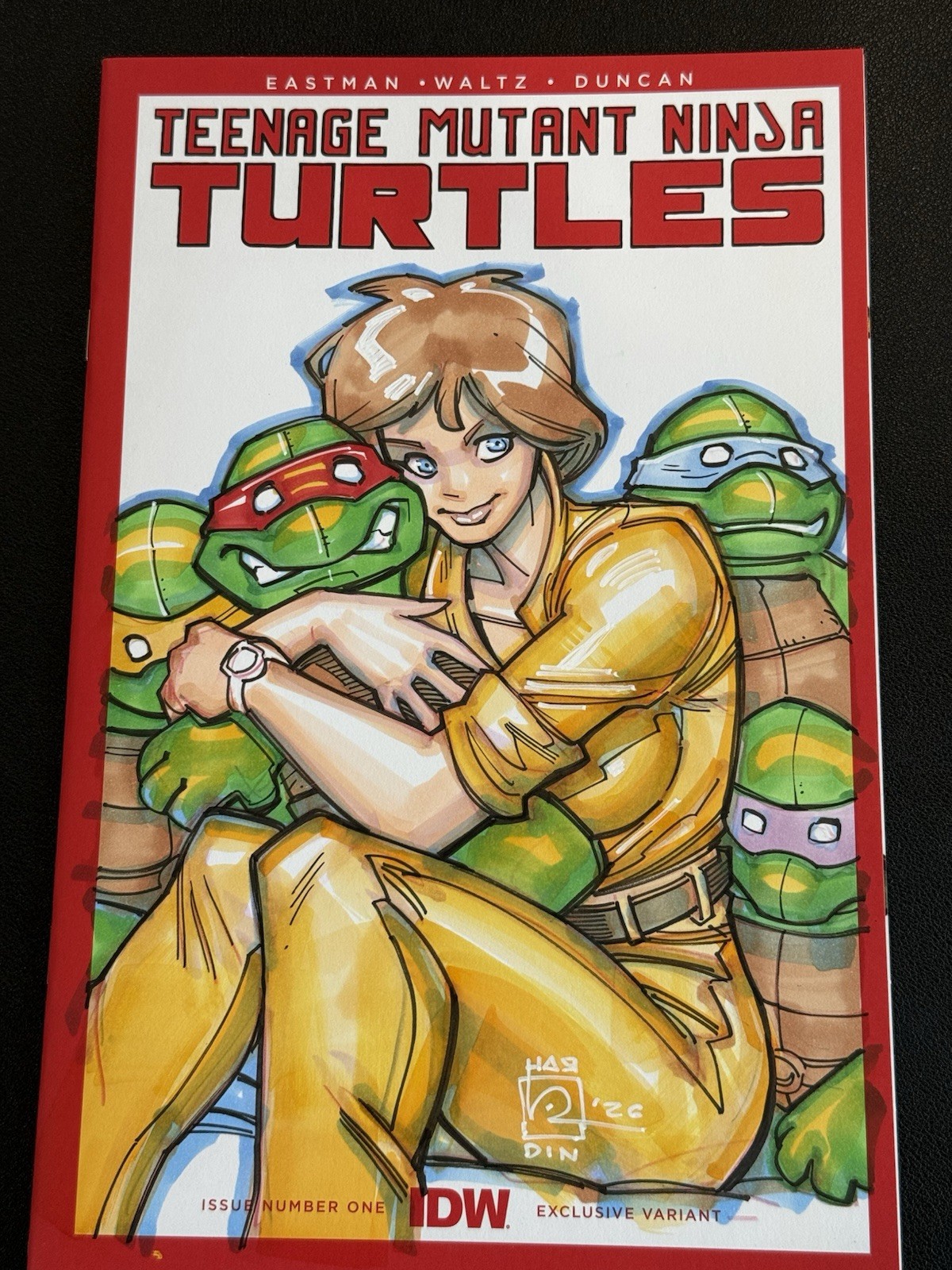 🔥Original Sketch April O’Neil & 4 Turtles by Chad Hardin on TMNT #1 Comic Blank