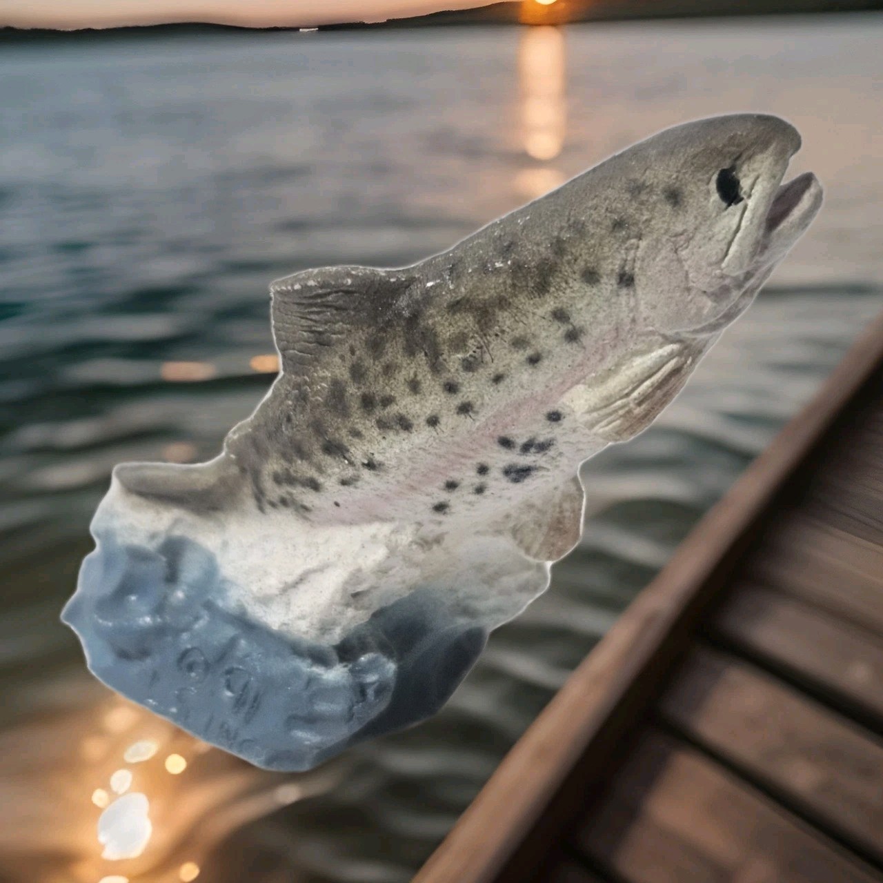 Vtg Rainbow Trout Fish Ceramic Figurine Sculpture  On Water And Rocks 2\