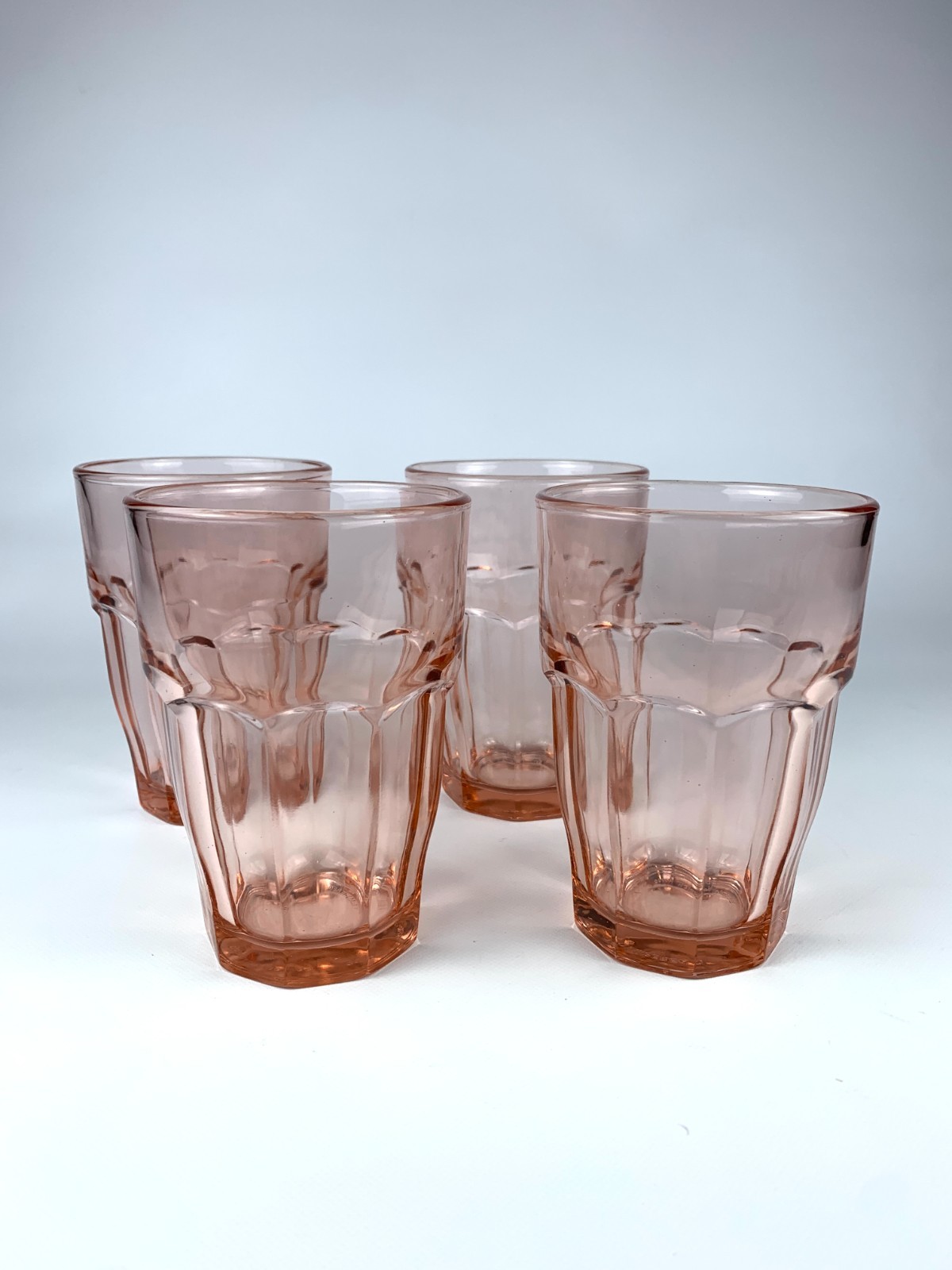 VTG Bormioli Rocco Pink  12 oz. Tumbler Drinking Bar Glasses Set of 4 Stackable
