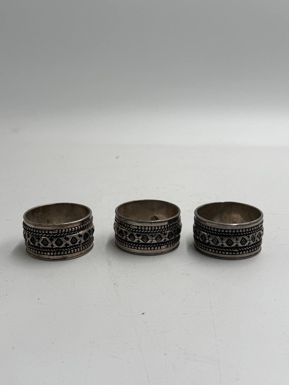 Vintage Metal Napkin Rings Set of 3 Etched Pattern Silver Tone Table Decor