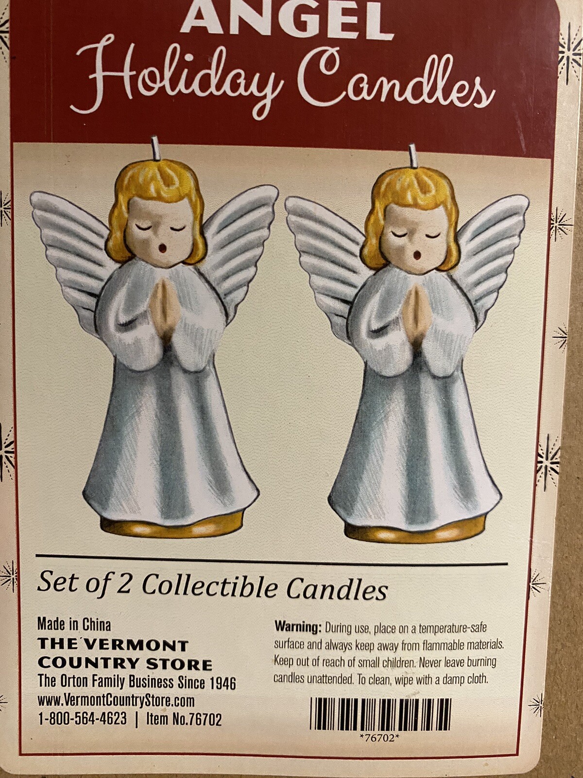 TWO  Vintage Praying Angels -Candles Mint Vermont Country Store with box.