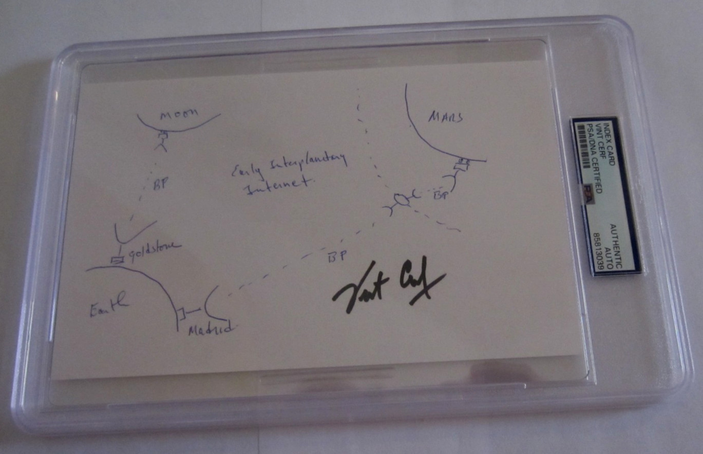 Vint Cerf signed autographed PSA authentic 5x8 sketch Interplanetary Internet