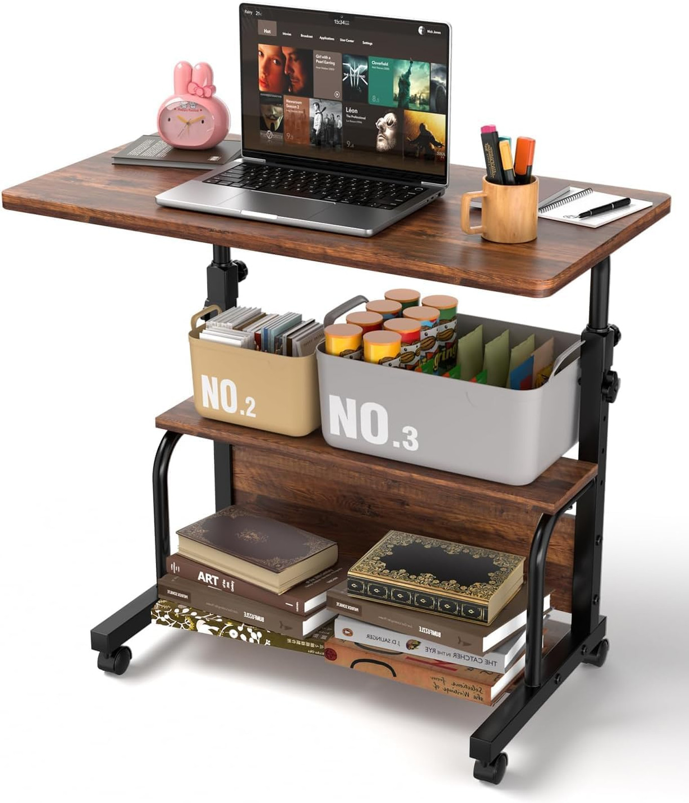 Portable Rolling Desk on Wheels Adjustable Height 28-36 Inch Small Space Portable Rolling Desk on Wheels Adjustable Height 28-36 Inch Small Space