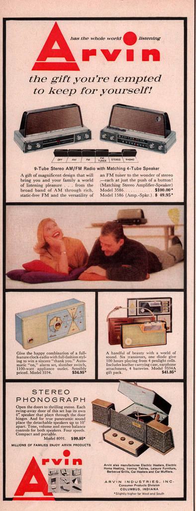   1959 AD  ARVIN RADIO CLOCK STEREO 