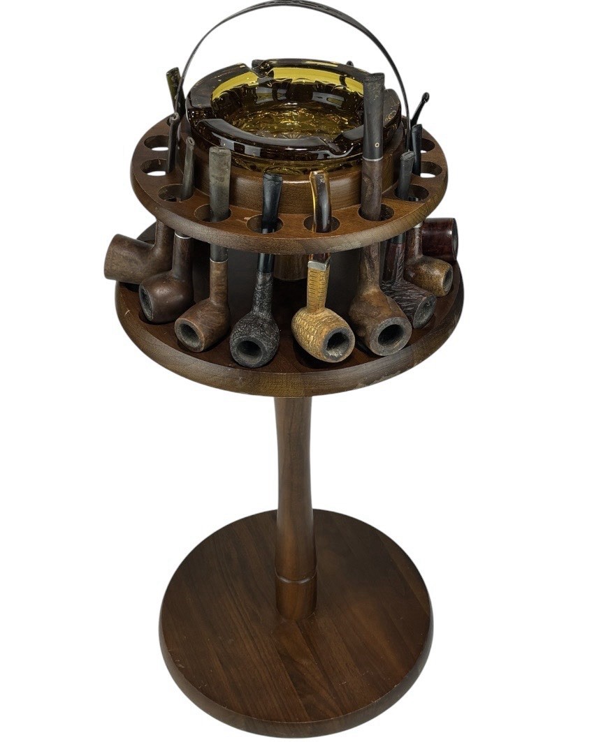 RARE Decatur Industries Pipe Stand Free Standing Walnut Ashtray 12 Pipes VTG USA RARE Decatur Industries Pipe Stand Free Standing Walnut Ashtray 12 Pipes VTG USA