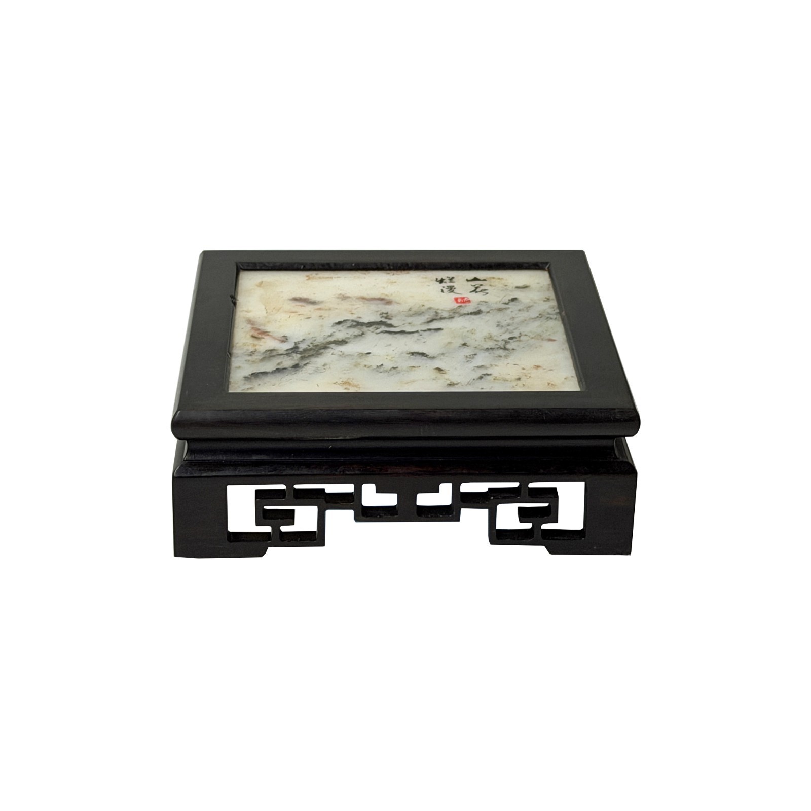 Square Dream Stone Inlaid Dark Brown Openwork Frame Display Stand GB792