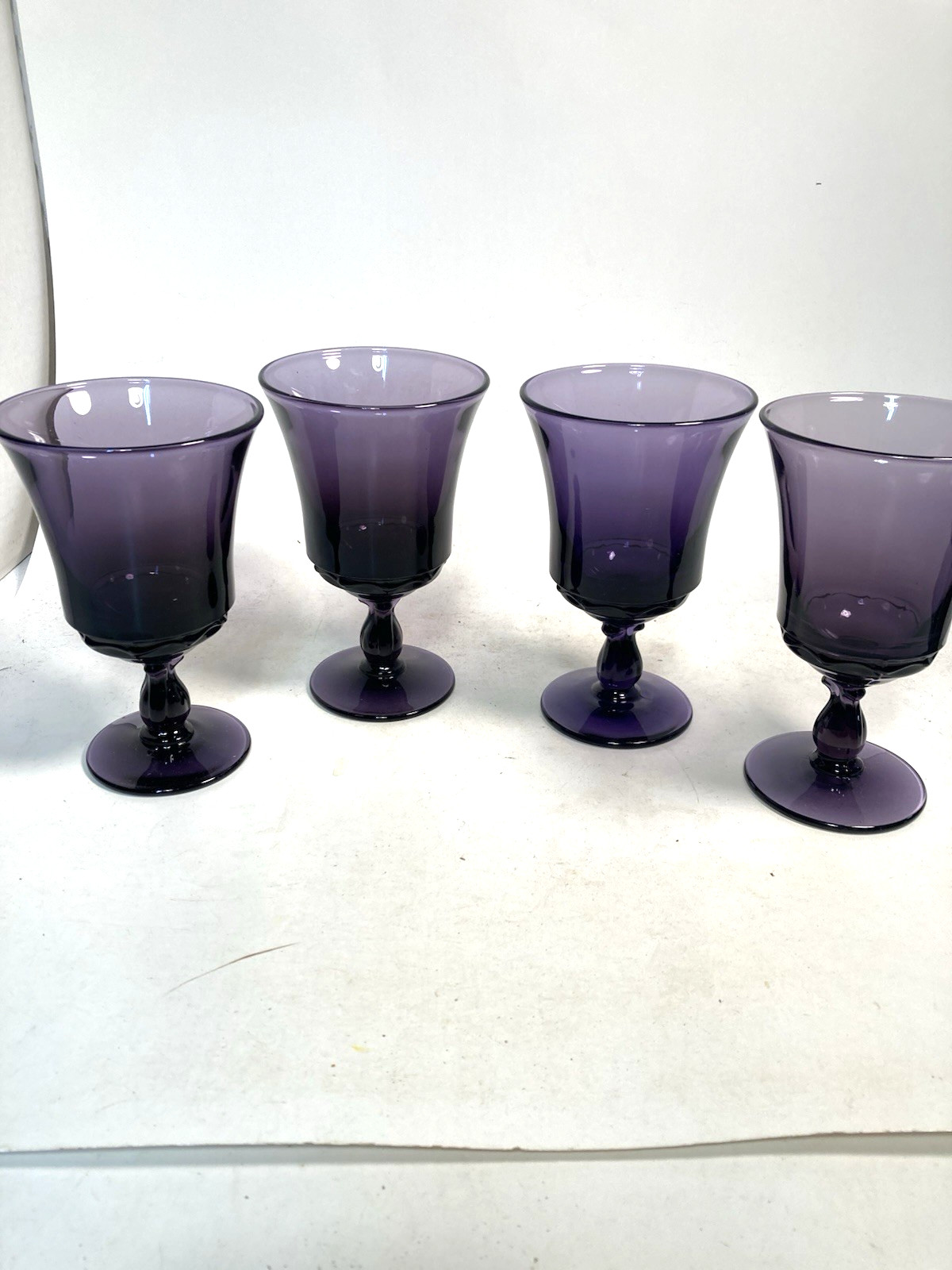 Fostoria Century, TALL STEM drinking glasses, set of 4, Purple, irradiated