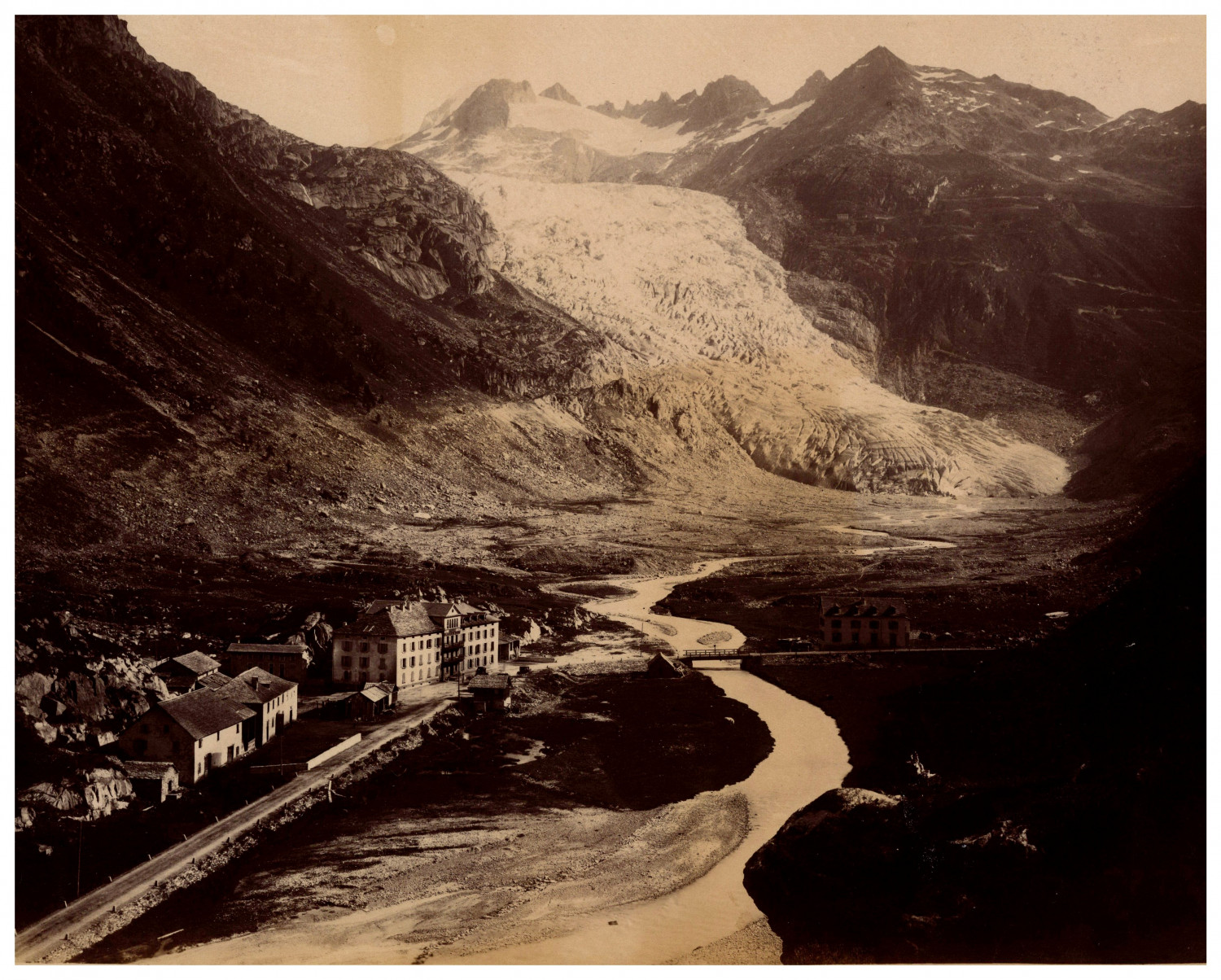 Switzerland, Valais, Rhône Glacier and Route de la Furka Vintage Albumen Print Ti Switzerland, Valais, Rhône Glacier and Route de la Furka Vintage Albumen Print Ti