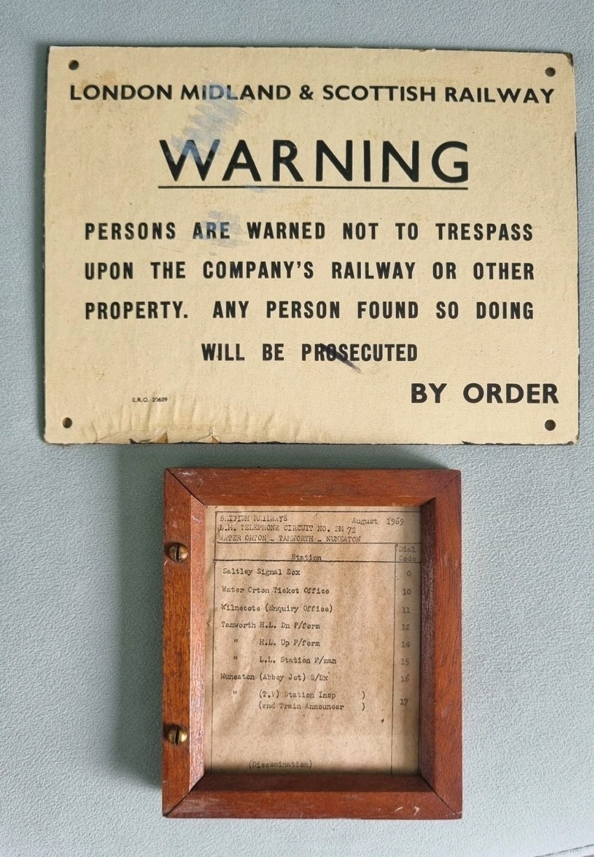 Vintage LMS Board Warning Sign & BR Telephone No List W. Orton Tamworth Nuneaton
