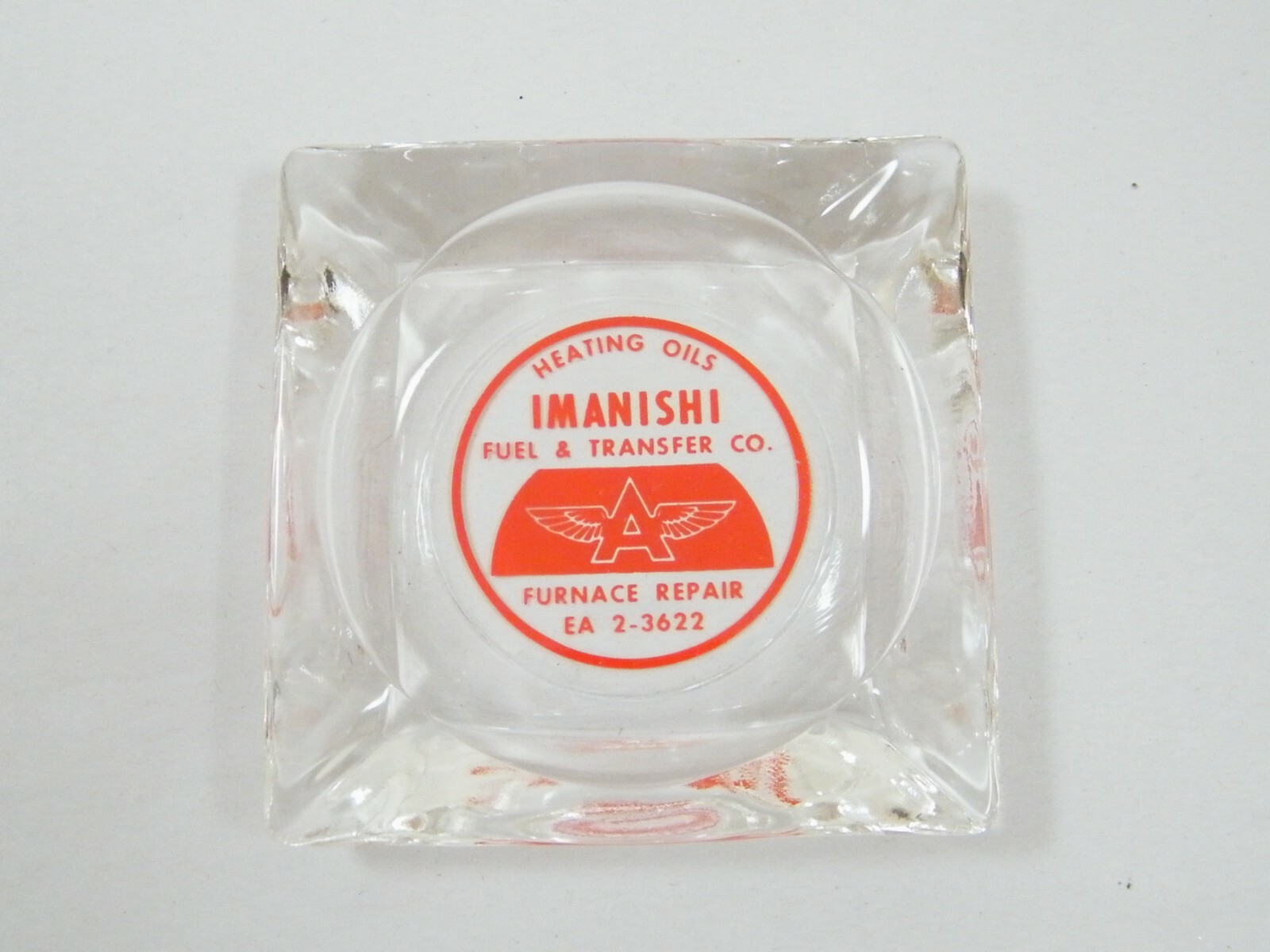 IMANISHI FUEL & TRANSFER CO HEATING OILS FURNACE REPAIR GLASS ASHTRAY