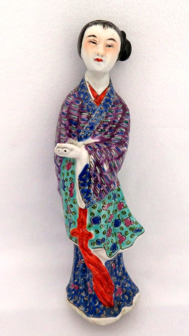 Antique Chinese Famille Rose Enameled Porcelain Female Geisha Figurine