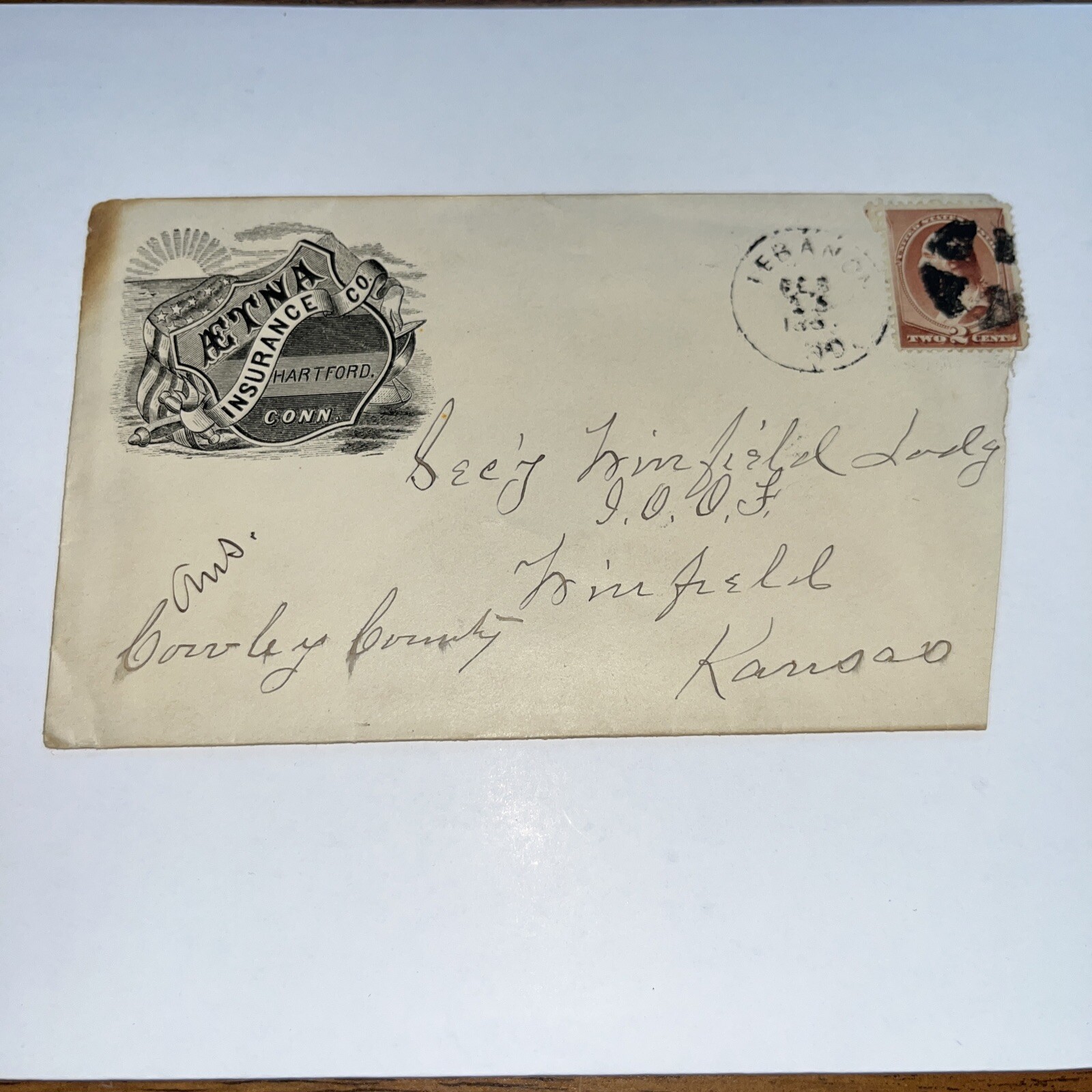 Old Antique Aetna Insurance (Hartford CT)  Letterhead Envelope - Postmark 1887