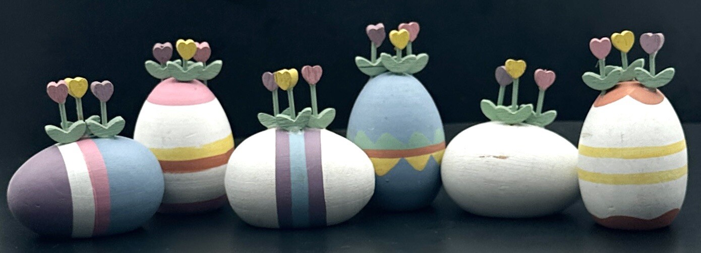 Vintage Dept 56 Set of 6 Decorative Wooden Easter Eggs Spring Flower Department Vintage Dept 56 Set of 6 Decorative Wooden Easter Eggs Spring Flower Department