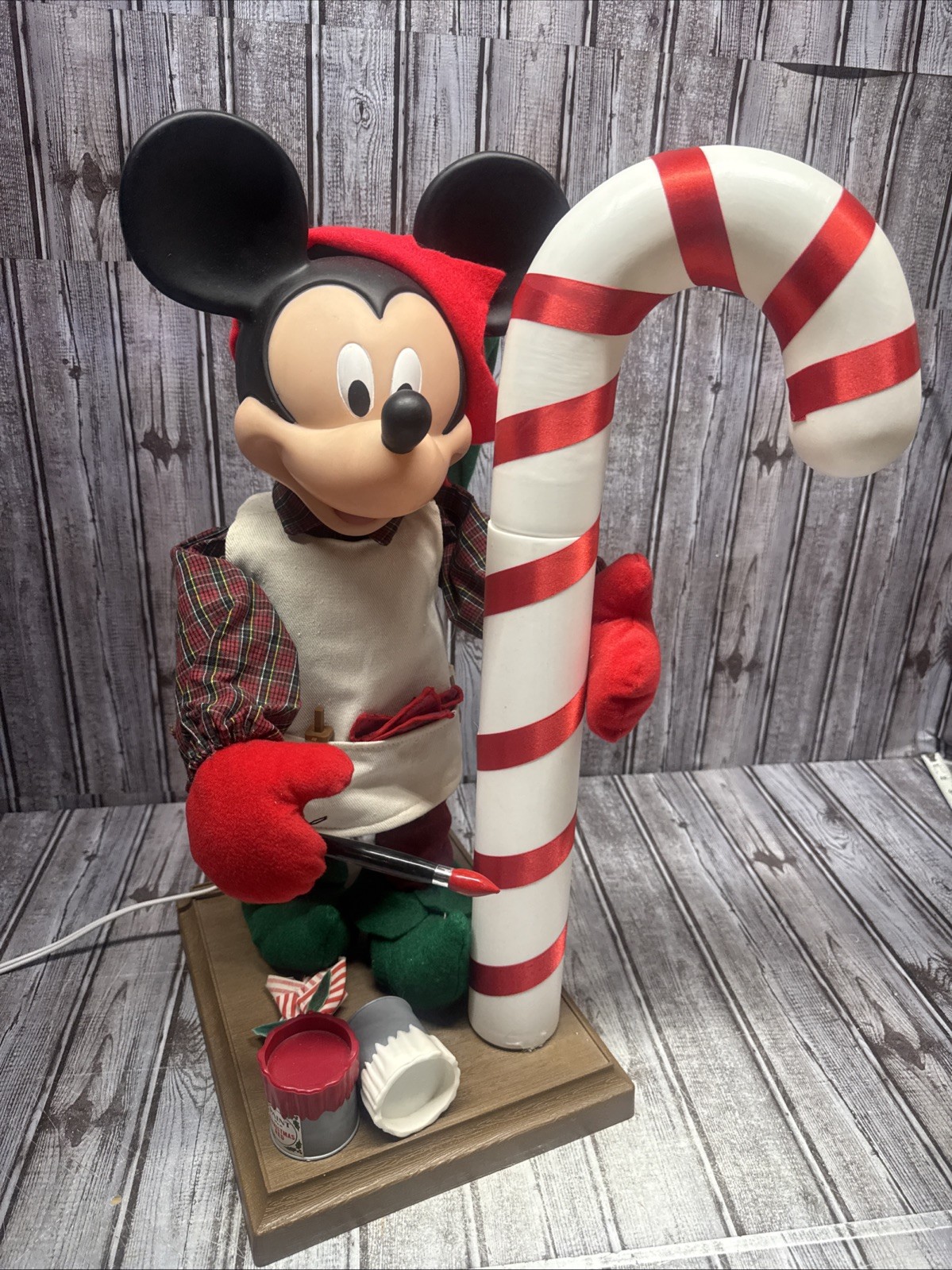 Santa's Best Animated Mickey Mouse Painting Candy Cane Works W/ Box 1996 VTG