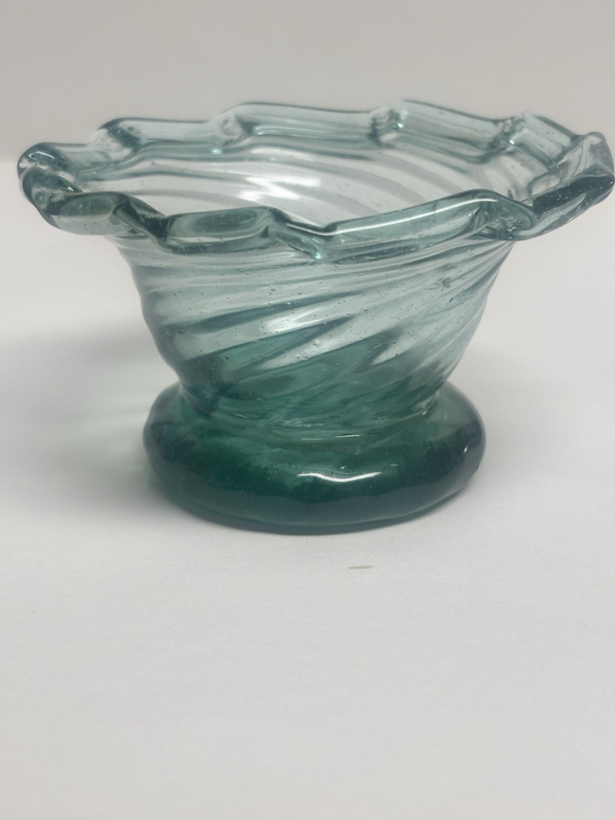 Antique Early 19th C Pattern Molded Ribbed Glass Footed Open Salt Aqua Pontil