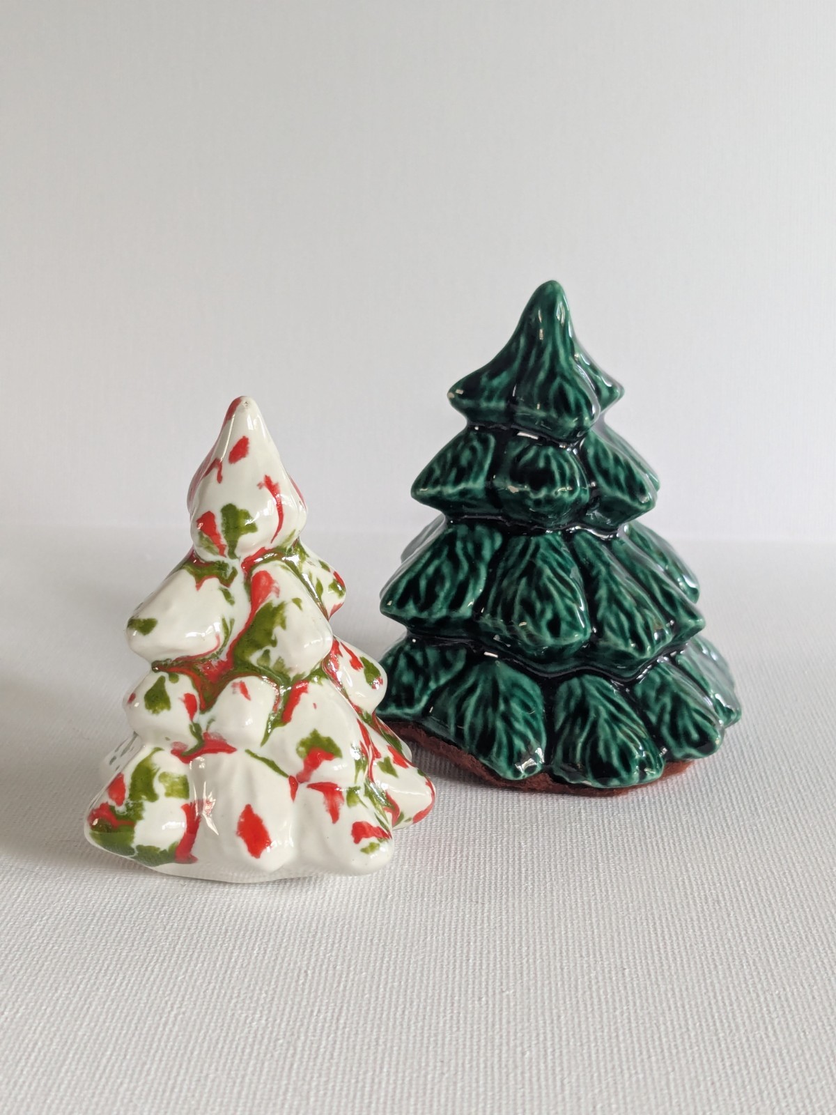 Vintage 2 Miniature Porcelain Trees Christmas Decor Handpainted Vintage 2 Miniature Porcelain Trees Christmas Decor Handpainted