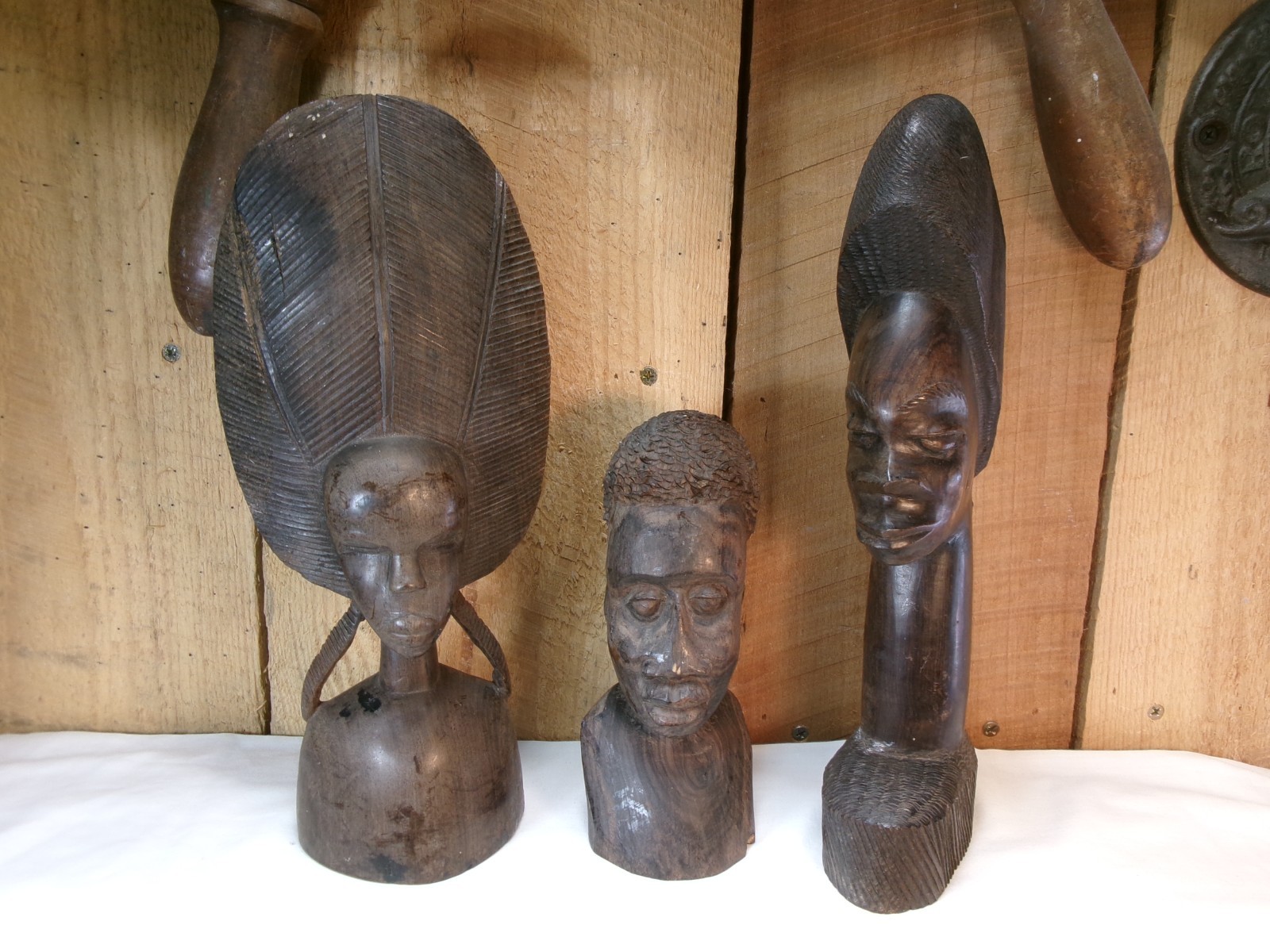 Lot of 3 Vintage Hand Carved Wooden Folk Art African Themed Statues