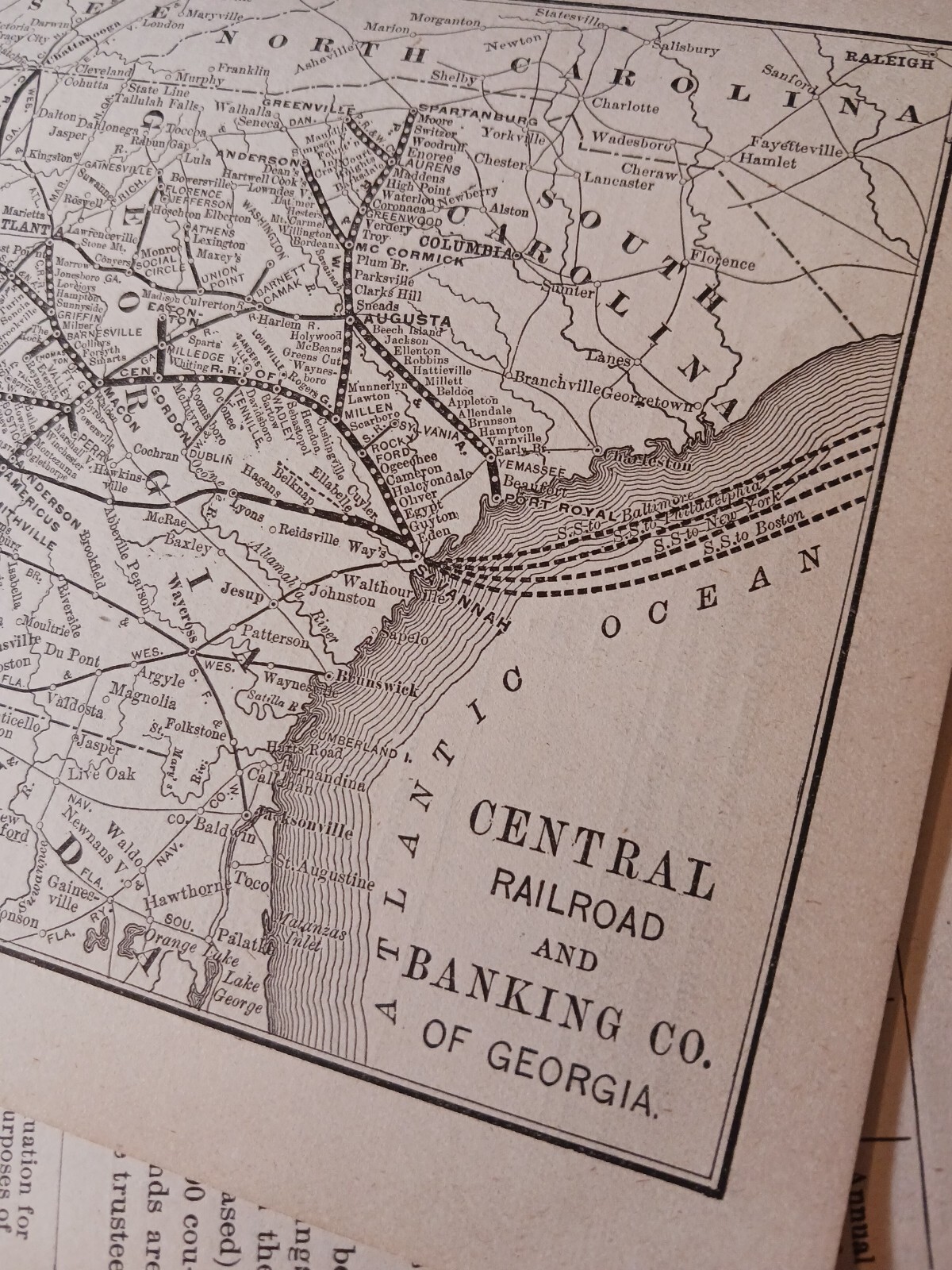 1891 train map & report CENTRAL RAILROAD & BANKING CO OF GEORGIA  Milledgeville 