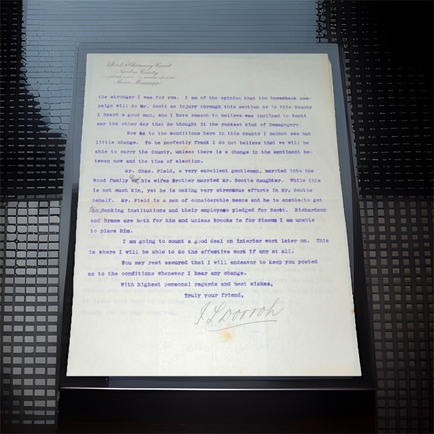 RARE 1900s Mississippi Political Scandal Letter - Noxubee Co \