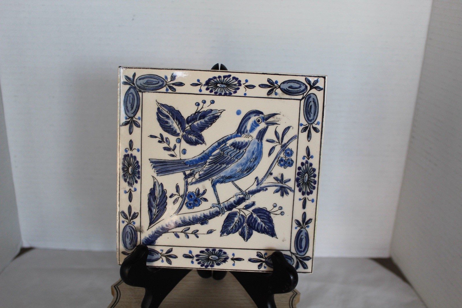 Outeiro Agueda Hand Painted Blue White Tile Portugal 6” Bird Floral