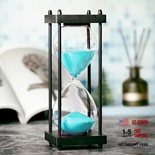60 Minute Sand Timer - Black Wooden Hourglass - Green 60 Min