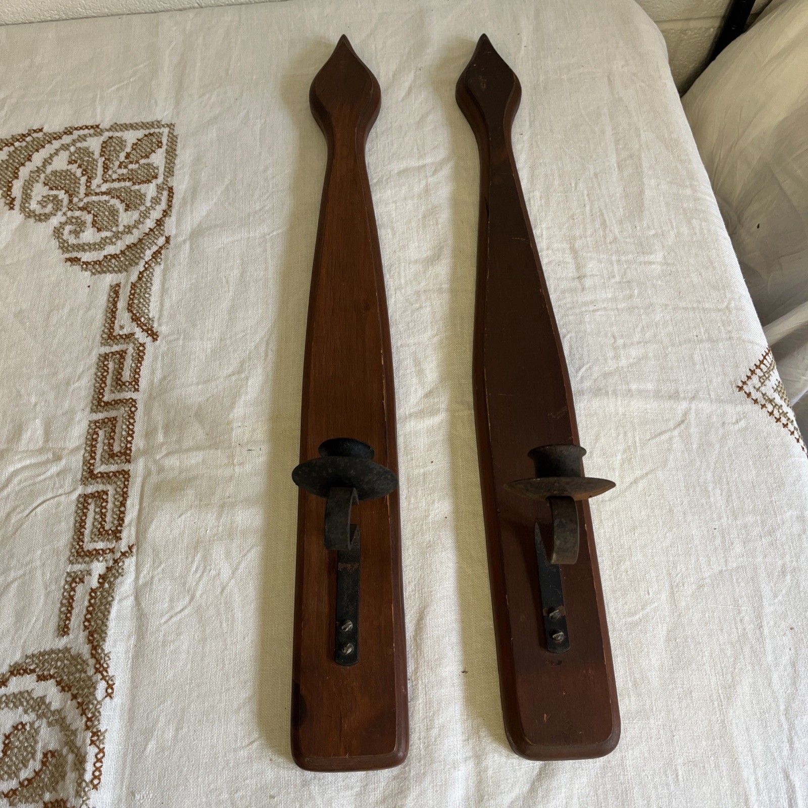 Handmade Solid Wood Hanging Candle Sconces Cottage Country Rustic Vtg