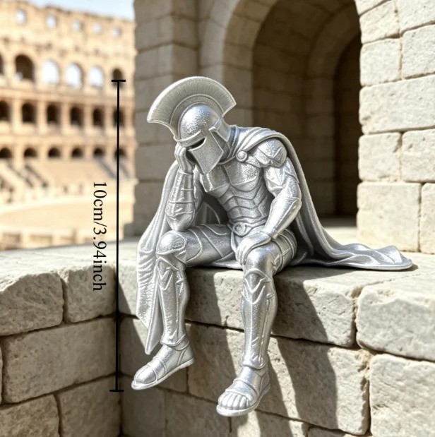 Ancient Greek Style Thinking Spartan Warrior Figurine 3D‑Printed Sitting Helmet 