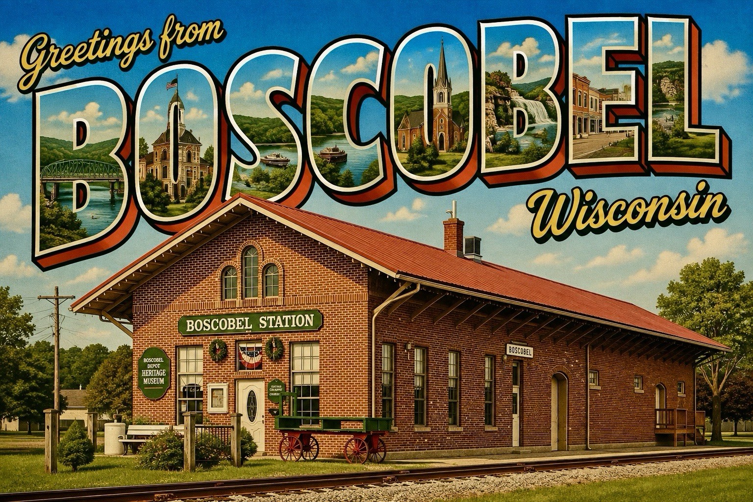 Greetings From BOSCOBEL, Wisconsin Modern 4x6 Postcard E19