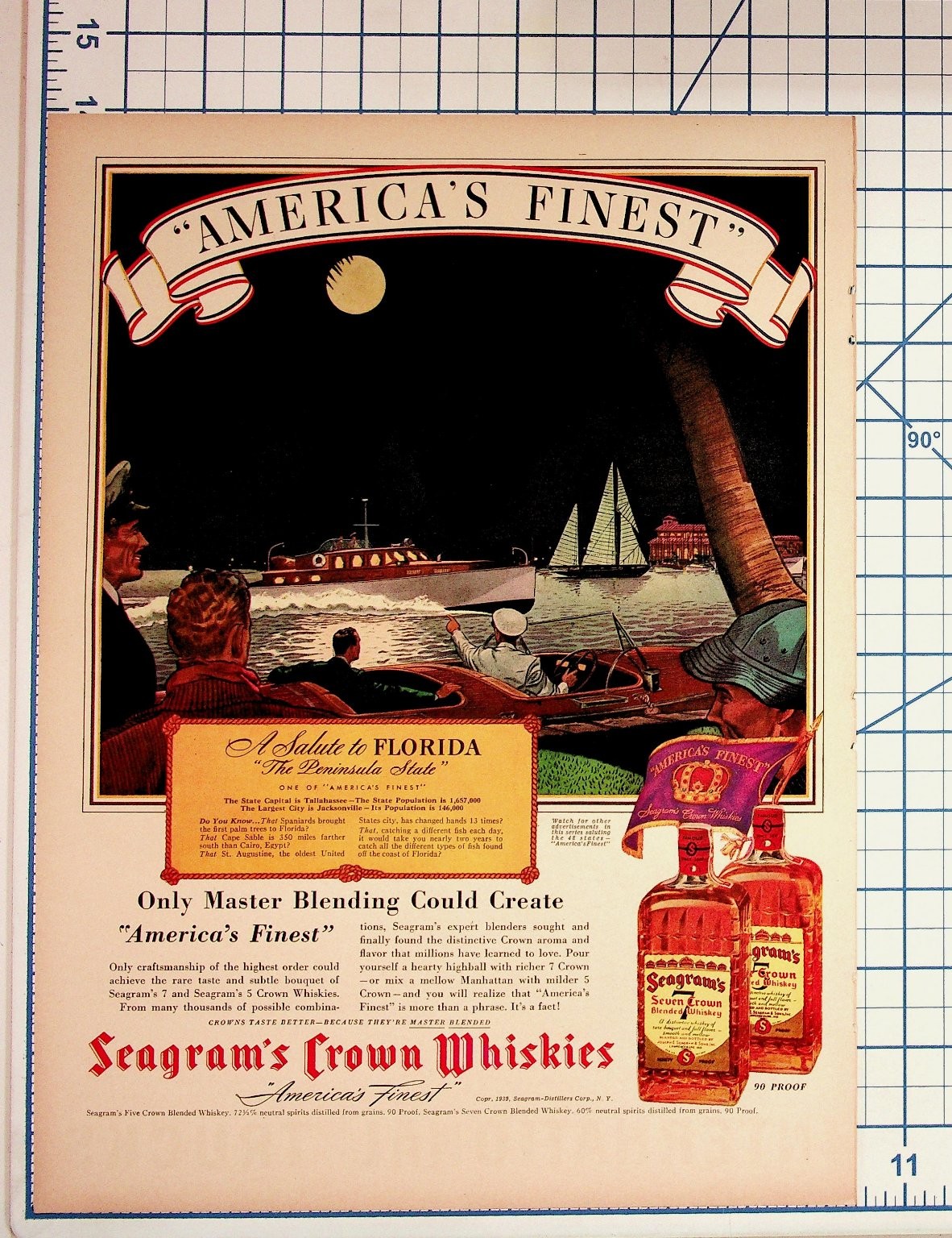 1939 Seagram\'s Crown Whiskies Florida Vintage Magazine Ad Print Ephemera